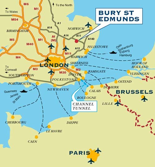 Bury St Edmunds - routes into other parts of the UK and Europe